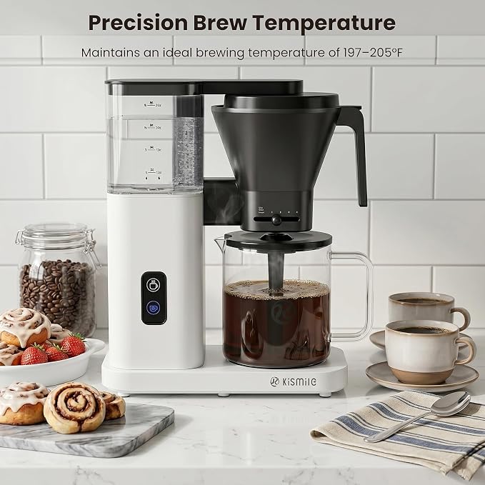 Kismile 8-Cup Coffee Maker, SCA Certified Hot & Cold Brew Coffee Machine, 6-Min Quick Brew, Magnetic Anti-Drip, Adjustable Flow Control, Keep Warm, Dishwasher Safe, DIY Manual Mode, Pearl White