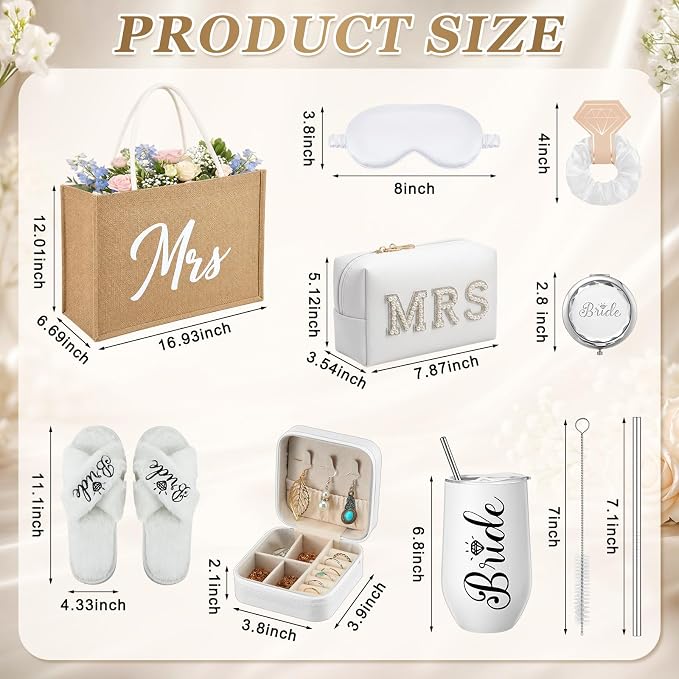 JaGely 9 Pcs Bride to Be Gifts Set Bridal Shower Bachelorette Wedding Gifts with Robe Slippers Tumbler Tote Bag & Bridal Kit