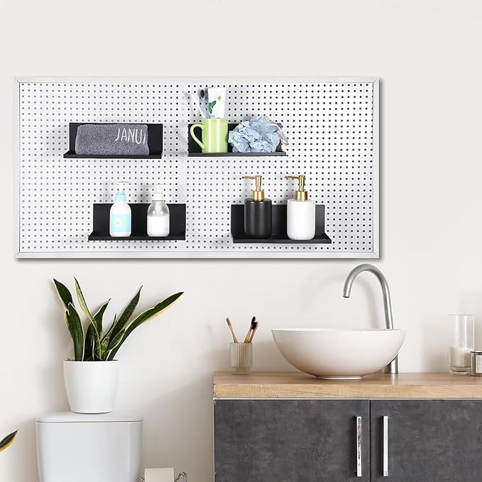 Kokone 6 Pack Magnetic Pegboard Shelves with Lip Around The Edge, 10x4.3 Inch Metal Peg Board Shelves Accessories for Storing or Displaying, Wall Pegboard Steel Tray for Garage Workshop Craft Room