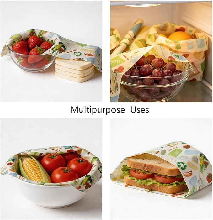 Reusable Beeswax Food Wraps, 12 x 40 Inch Organic Cotton Beeswax Wraps, Plastic-Free Eco Friendly Food Storage Sheets for Kitchen, Bread, Cheese, Fruits and Sandwiches