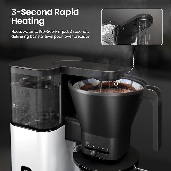 Kismile SCA-Certified 8 Cup Drip Coffee Maker, Pour Over Coffee Machine with 3s Instant Heat 197–205℉, Adjustable Flow Control, Removable Water Tank, Deep Cold Brew & 40 Min Keep Warm (Pearl White)