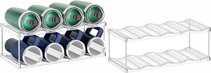 Yieach 2 Pack 2 Tier Waterbottle Organizer for Cabinet - Large Compartment Stackable Water Bottle Holder,Wine Bottle Rack,Acrylic Water Bottle Organizer Rack for 40 oz Stanley Cup,Yeti,Tumbler Shelf