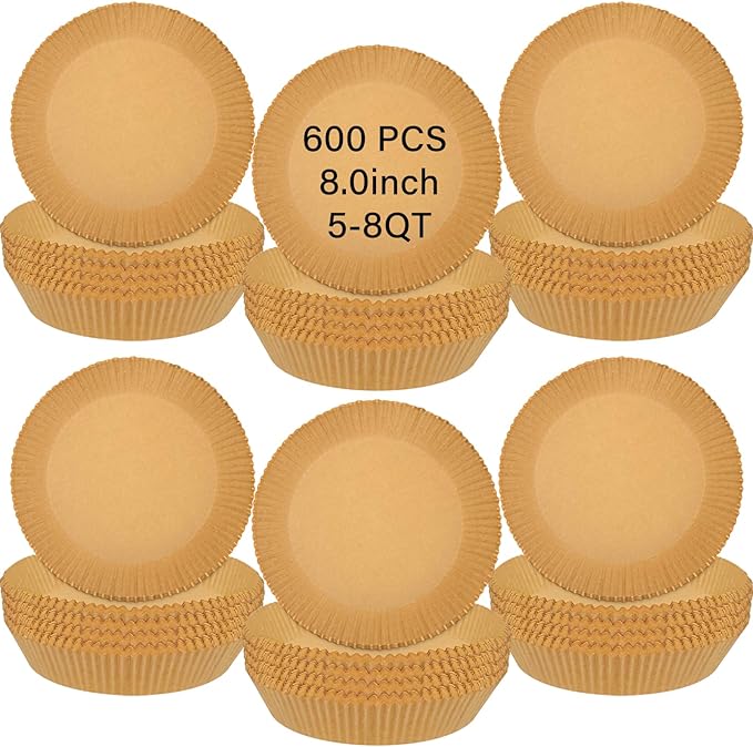 600 Pieces Air Fryer Paper Liners Disposable 8 Inch Parchment Paper Liners for Air Fryer Basket Round Airfryer Liners for 5-8QT Air fryer, Baking, Roasting and Microwave