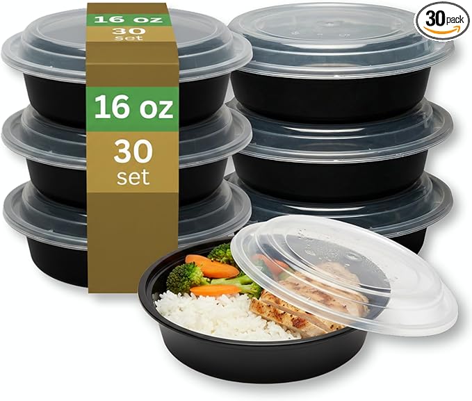 [16 oz Round Meal Prep Containers with Lids – BPA-Free Food Storage Containers, Bento Box for Restaurant & Catering Use, Stackable, Microwave, Dishwasher, Freezer Safe – 30 Pack