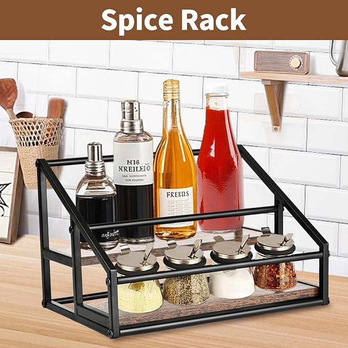 YQBRAO 2-Tier Coffee Syrup Organizer - 8 Bottle Rack for Coffee Bar, Kitchen Station - Stand and Holder for Syrup, Wine, Dressing