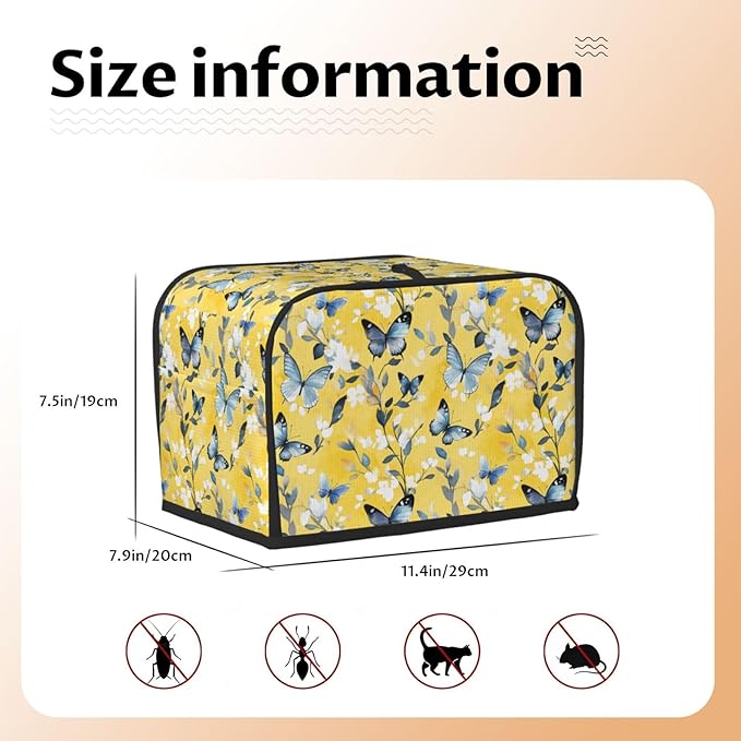 Toaster Cover 2 Slice Watercolor Pastel Butterfly Flower Kitchen Small Appliance Covers with Pockets Dust and Fingerprint Protection
