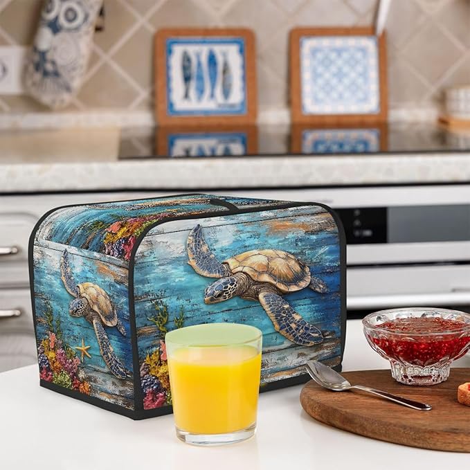 Turtle Wood Sea 4 Slice Toaster Cover Dust And Fingerprint Bread Maker Cover Bakeware Protector Washable Appliance Covers Kitchen Accessories For Home Kitchen Women Gift