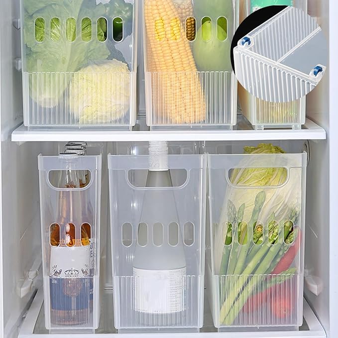 6 Pcs Plastic Freezer Organizer Bins with Wheel Tall Narrow Kitchen Organization Rolling Bins Storage for Cabinet, Bathroom, Under Sink, Office
