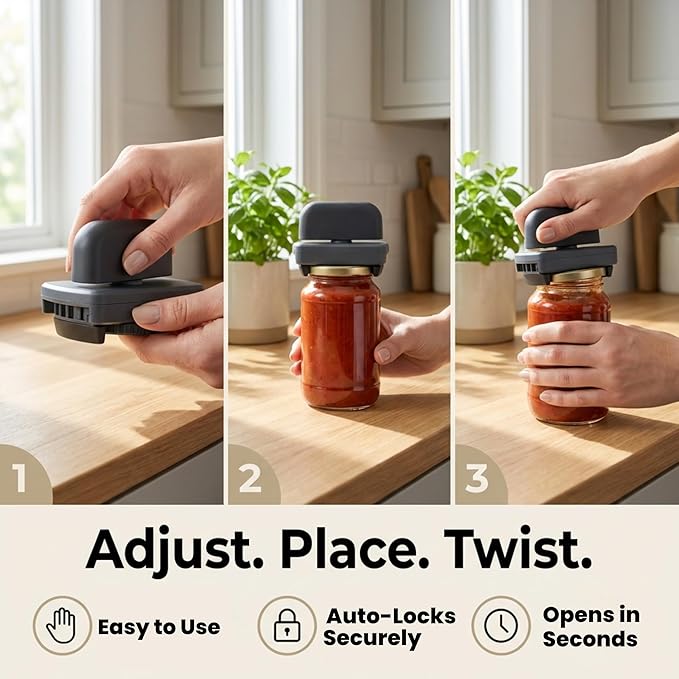 Jokari Easy Grip Adjustable Jar Opener to Open Jars with Lids of Virtually Any Size. Perfect Kitchen Gadget Accessory So Anyone With Arthritis, Weak Grip Strength or Sore Hands Can Twist Tops Easily