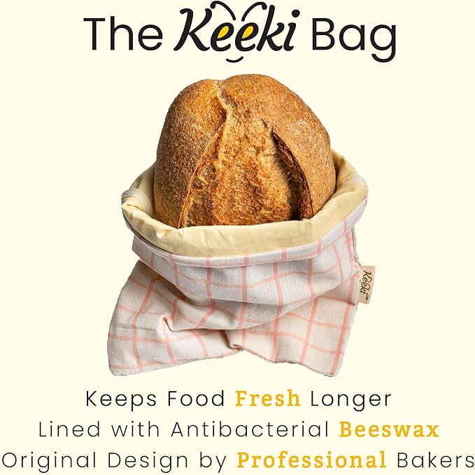Keeki Bag - The Original Beeswax Lined Bread Bag for Homemade & Sourdough | Reusable Linen Bread Storage | Beeswax Wrap Alternative | Plastic-Free Storage w/Wide Drawstring Closure (Yellow)
