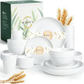 Wrova 40PCS Modern Plates and Bowls Sets Service for 8, Unbreakable Wheat Straw Dinnerware Sets Microwave Safe, Reusable Deep Dinner Plates/Cereal Bowls/Sauce Dishes/Cup Sets for Kitchen,Party- White