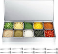 Boao 10 Compartment 304 Yakumi Pans Stainless Steel Seasoning Condiment Container with Lids Spoons, Japanese Yakumi Pans Mini Sauces Salad Dressings Storage for Food, Herbs, Spices
