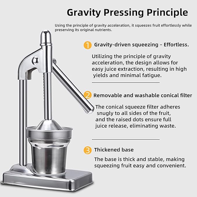Cast Iron Juicer Hand Press, Manual Juicer Hand Press Cast Iron, Stainless Steel Countertop Juice Press for Oranges Lemons Limes, Easy to Clean, Bar and Kitchen