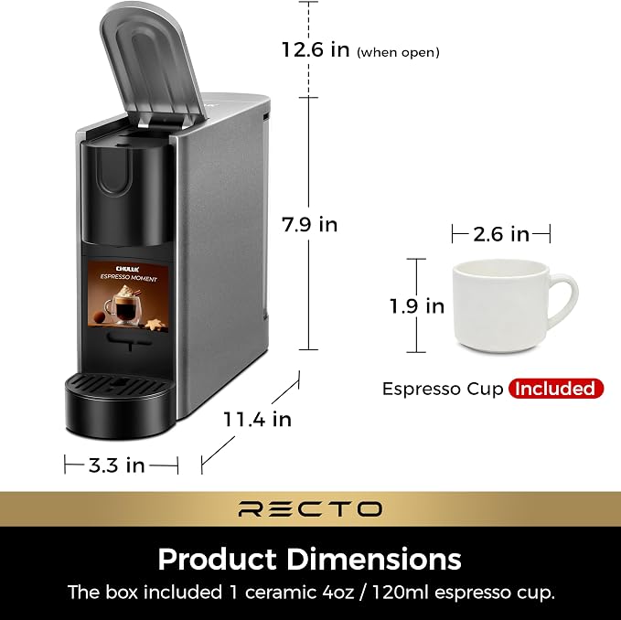 CHULUX RectoCafé Espresso Machine for Nespresso Original Capsule Pod, 20 Bar Professional Italian Pump Coffee Machine, Extra Mini Espresso Maker for Home & Office, Mystic Gray