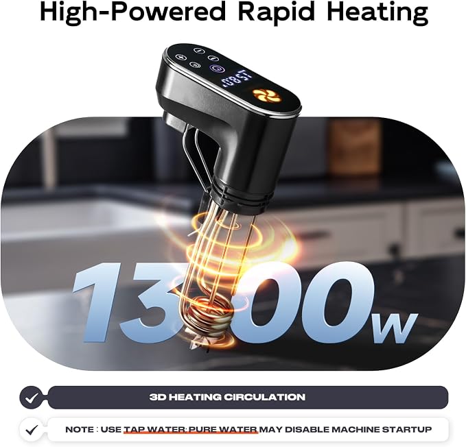 WiFi Sous Vide Cooker, 1300W Fast Heating Precision Sous Vide Machine, IPX7 Waterproof Ultra Quiet Kitchen Cooking Machine,Smart APP Timer with Exclusive Cooking Recipes for Household Daily Use