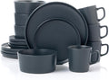 Lorren Home Trends Gray Stoneware Dinnerware Set, 16 Piece, Service for 4, Microwave and Dishwasher Safe