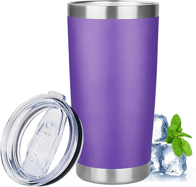 20oz Tumbler with Lid Stainless Steel Insulated Tumblers Travel Coffee Tumbler Bulk Double Wall Vacuum Insulated Water Cup Gifts for Christmas Women Men Her Him Home Office(Purple, 1pack )