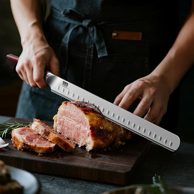 SHAN ZU 12" Carving Slicing Knife, High Carbon Japanese 10Cr15Mov Stainless Steel Kitchen Ultra Sharp Japanese Knife with Ergonomic Pakkawood Handle