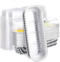 EUSOAR Disposable Ramekins, 25pcs 6.8oz Mini Cake Loaf Pans with Lids, Aluminum Foil Ramekins Muffin Liners Baking Cups Containers Holders Creme Brulee Tins for Birthday Wedding Party-Black/White