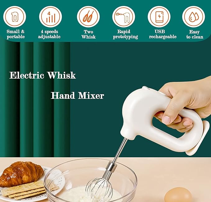 MINI Household Cordless Electric Hand Mixer,USB Rechargable Handheld Egg Beater with 2 Detachable Stir Whisks 4 Speed Modes,Baking At Home For Kitchen,Lightweight Portable(Pink)