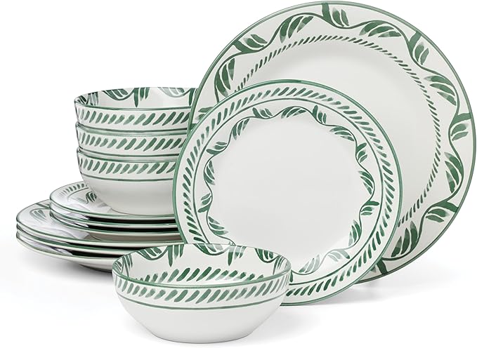 Oneida Dinnerware Set, Solear Green 12-Piece Set, Service For 4, Stoneware Material, Dishwasher Safe & Microwave Safe, Home, Kitchen And Dining, Dinner Plates And Bowls Sets (Green, 12 Pieces)