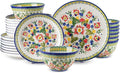 24-Piece Ceramic Dinnerware Set, Service for 8, Bohemian Floral Dish Set, Includes Plates and Bowls Sets, Microwave & Oven & Dishwasher Safe, Vintage Dish Set