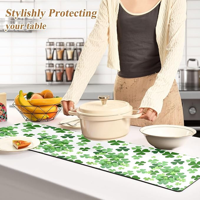 senya St. Patrick's Day Trivet Table Runner 40 Inches Long St. Patrick's Day Lucky Clover Shamrocks Heat Resistant Hot Pad Multi Purpose Mat for for Hot Pots Pans Kitchen Countertops, B01C23045