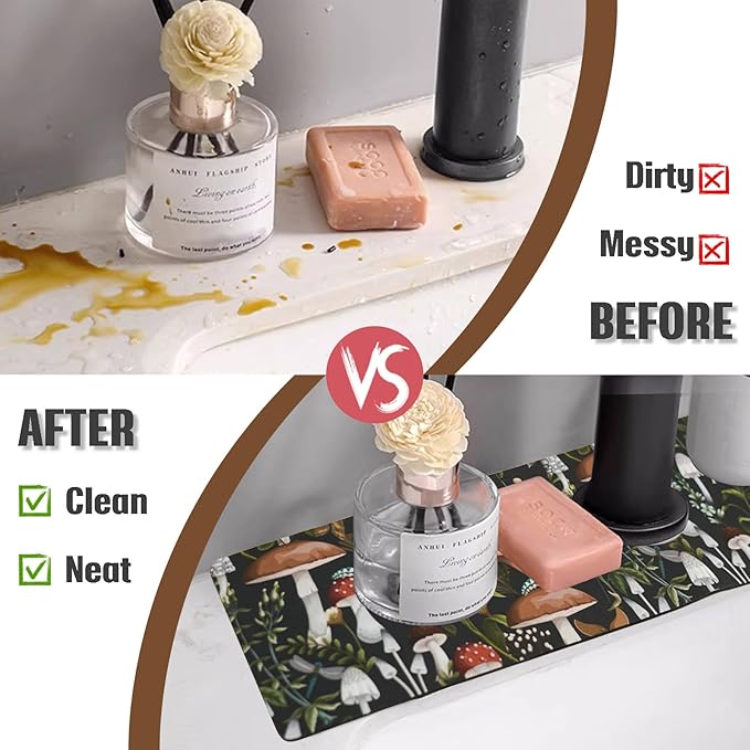 Sink Faucet Absorbing Mat, 2 Pack Drying Mat Around Faucet Sink Splash Guard Behind Faucet Sinkmat For Kitchen Bathroom Island Rv 24 * 5.5 Inch (60 * 14 cm)