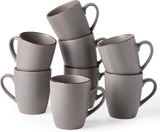 famiware Venus Coffee Mugs for 8, 13 oz Mug Set, Dringking Cup with Handle for Coffee, Tea, Cocoa, Milk, Dark Grey
