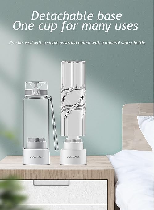 Hydrogen Water Bottle, Portable Hydrogen Water Ionizer Machine, Rechargeable Hydrogen Rich Water Glass Health Cup with 3Min Quick Electrolysis