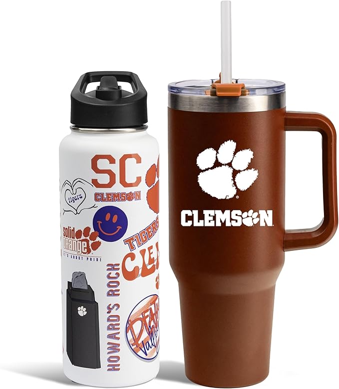 The Memory Company Officially Licensed NCAA 2-Pack Stainless Steel Tumbler Set, 34oz Team Spirit Water Bottle & 40oz Game Day Tumbler with Lid and Straw, BPA-Free Materials, Convenient Straw Design