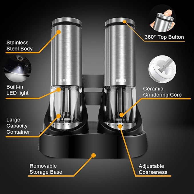 Electric Salt and Pepper Grinder Set USB Rechargeable,Wireless Bluetooth Meat Thermometer with 2 Ultra-Thin Probes,Smart Digital Food Thermometer for Grill Smoker Roast Oven, Cooking Gifts