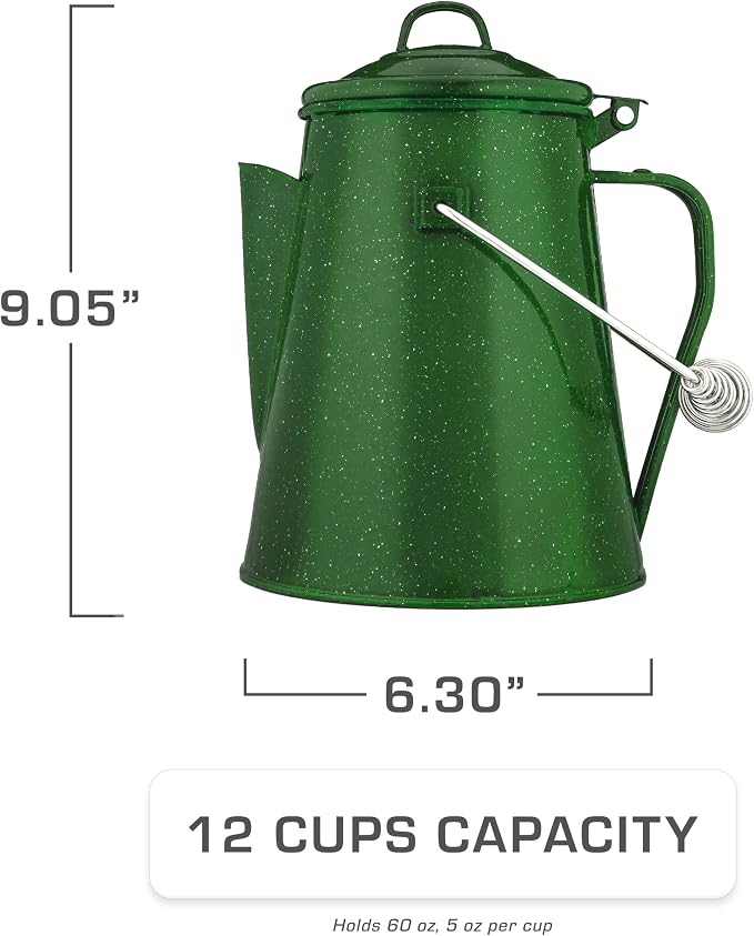 COLETTI Classic Camping Kettle 60 oz — Tea and Camp Kettle, NO Aluminum or Plastic, Ideal for Boiling Water [Green Enamel]