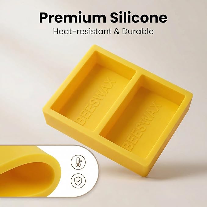 Beeswax Molds Silicone Makes 2 x 1 lb Blocks with “Beeswax” Embossed – Reusable Silicone Mold for Beeswax and Candle Making, Easy Release for DIY Soap, Wax Melts, Wax Crafting