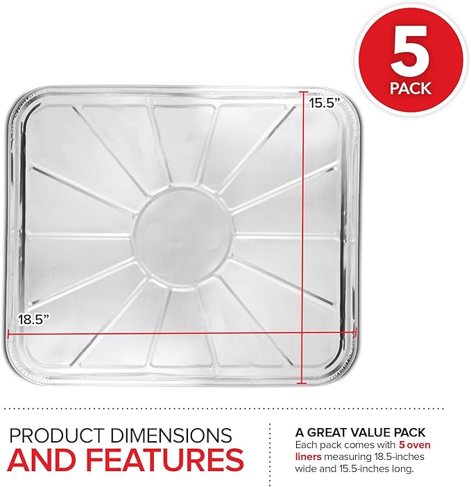 Disposable Foil Oven Liners (5 Pack) Aluminum Foil Oven Liners for Bottom of Electric Oven & Gas Oven, Reusable Oven Drip Pan Tray for Cooking & Baking, Disposable Baking Mats - Stock Your Home