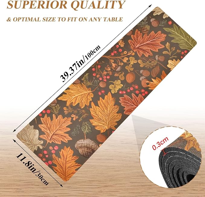 2 in 1 Table Runner Trivet for Hot Pots and Pans Heat Resistant Non Slip Waterproof 39 x 12 Inch Decorative Table Protector for Kitchen Countertop Brown Maple Leaves Acorns Berries Branches
