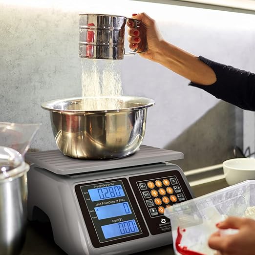 Waterproof Commercial Food Scale 66lb with Price Computing - Digital Rechargeable Scale for Meat, Seafood, Produce at Farmers Market, Butcher Shop, Food Truck, IPX7 Dual Large Display
