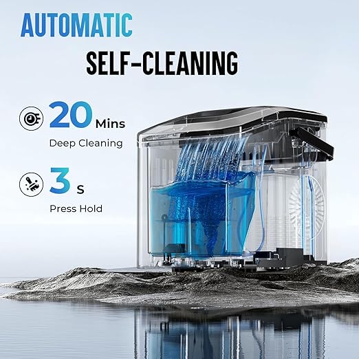 INOVIVA Portable Countertop Ice Maker, 26.5Lbs/24H Bullet Ice Machine, 6 Mins Fast Ice Making, 2 Ice Sizes, Self-Cleaning, Detachable Basket, Compact Ice Maker for Home, Kitchen, Office, RV