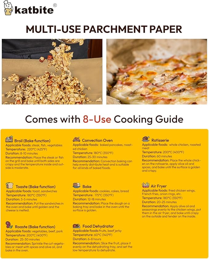 Katbite Air Fryer Disposable Paper Liners 200 Pcs, 9x11 Inch, Oil Resistant & Easy Clean, Non-stick Rectangular Paper Sheets Basket Liner for Toaster Oven Xl Air Fryer