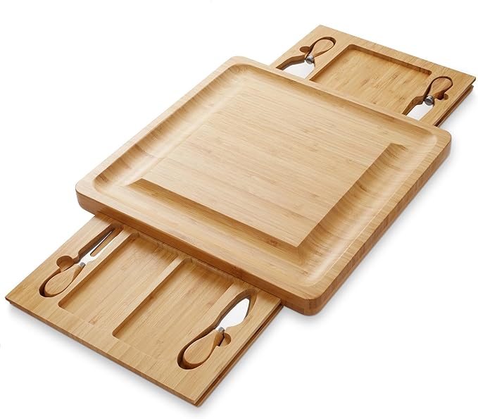 Bamboo Cheese Board and Knife Gift Set, Charcuterie Tray Wood Cutting Board- House Warming Gifts New Home, Wedding Gifts for Couple, Bridal Shower Gift