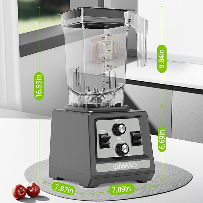 OMMO Blender for Smoothies: 1800W Peak Blenders for Kitchen, 68oz BPA-Free Pitcher, Timer & Speed Control, 6 Stainless Steel Blades, Dishwasher Safe Blender for Ice Crush/Smoothies/Frozen Drinks/Grey