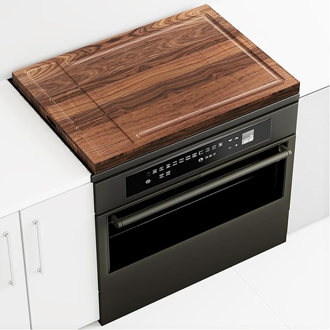Noodle Board Stove Cover with Handle, Wooden Stove Top Cover for Electric Stove and Gas Burners, Cutting Board with Juice Groove & Separate Zone, 30"L x 21"W x 2.2"H, Natural Solid Wood