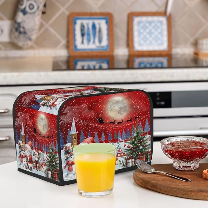Christmas Santa Claus Xmas Decor Toaster Cover 4 Slice Dust and Fingerprint Protection Toaster Bread Maker Covers Washable Kitchen Small Appliance Covers for Kitchen Accessories Decor Bakeware Gift