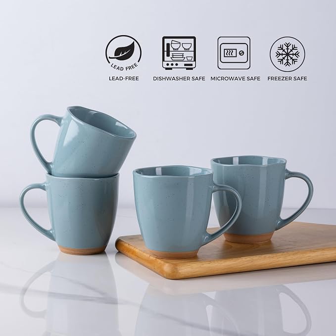 AmorArc 12oz Ceramic Coffee Mugs set of 6, Stylish Coffee Mugs with Rustic Terracotta Underside for Latte/Cappuccino/Milk/Cocoa, Dishwasher&Microwave Safe, Stone Blue