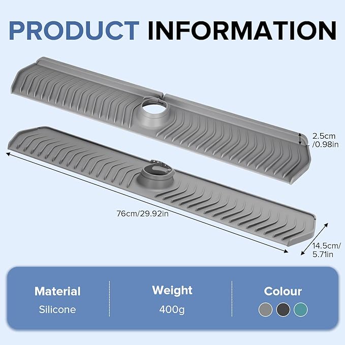Kitchen Sink Faucet Mat,30in New Foldable Faucet Mat for Kitchen Sink, Adjustable Waterproof Splash Guard Draining Mat,Keep Countertops Dry ((Gray,29.9" x 5.7)