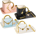 Handbag Coffee Mug Set of 4, Handbag Coffee Mug, Purse Coffee Ceramic Mug Set 10 Oz/ 310 ml Cute Creative Design Travel Tea Cup for Women Men Father's Day Thanksgiving Christmas Gifts