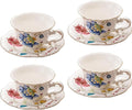 Ceramic Tea Cups Coffee Cup and Saucers Set of 4 (Blue and Red)