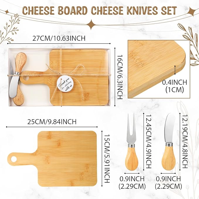 Nuogo 16 Set Wedding Bridal Shower Cheese Board Party Favors Wooden Mini Charcuterie Boards and Knives Set with Thank You Tags Bamboo Board Gifts for Guests Valentine Bridal Birthday Party(Rectangle)