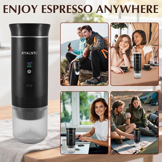 3-in-1 Portable Espresso Machine for Travel & Camping- 20 Bar Self-Heating Portable Coffee Maker with USB-C LED Display Car Coffee Maker, Compatible with Grounds&Capsules(Ns&DG) for RV,Hiking (Black)