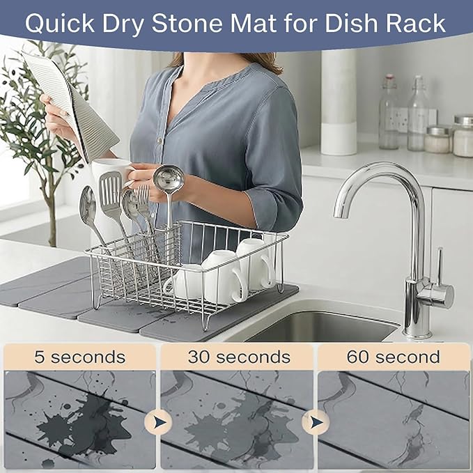 Stone Drying Mat for Kitchen Counter,24"×16" Diatomaceous Earth Dish Drying Mat, Absorbent Drying Stone Mat for Modern Kitchen Countertop (Dark Gray, Large)